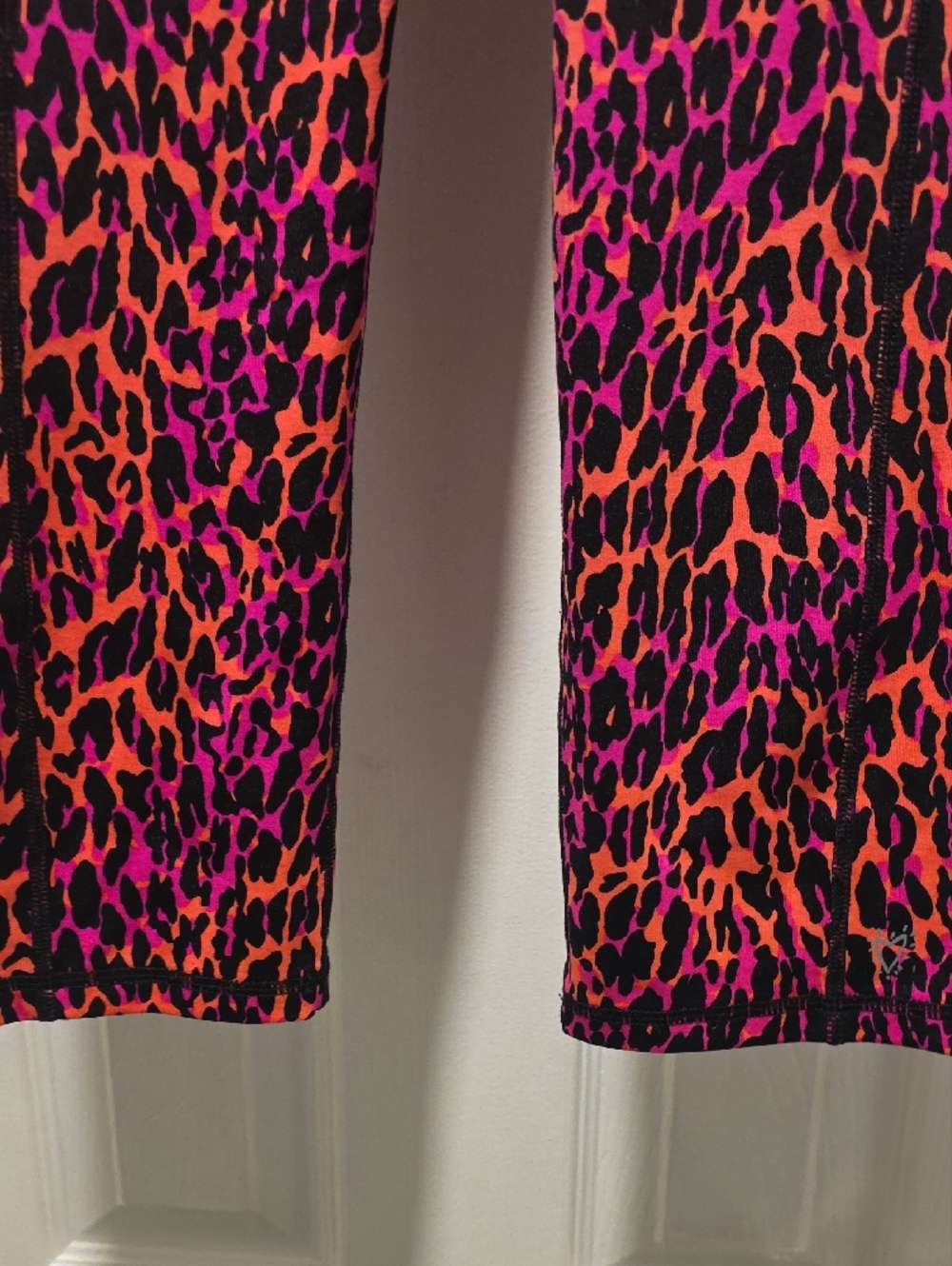 Women's High-Waist Pink & Orange Leopard Print Leggings - Picture 3 of 4